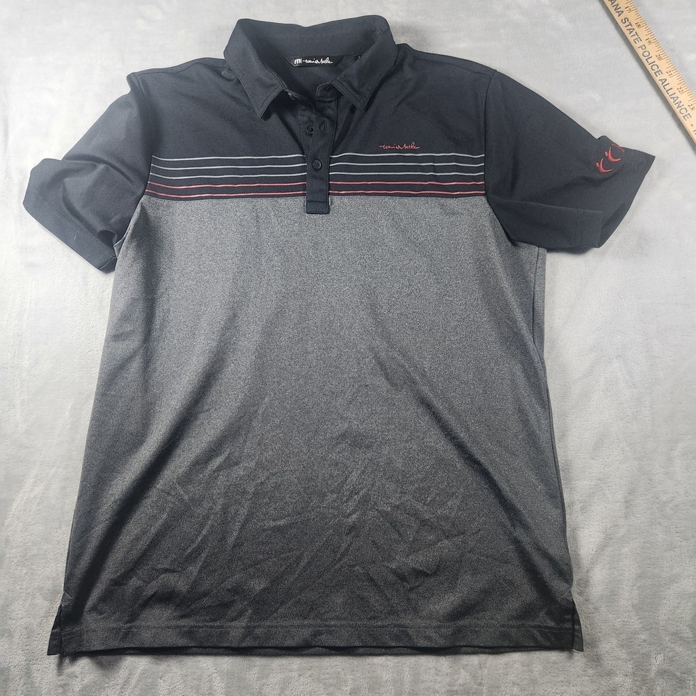 Travis Mathew Polo Shirt Large Black Gray Striped Lightweight Men's Golf Walking